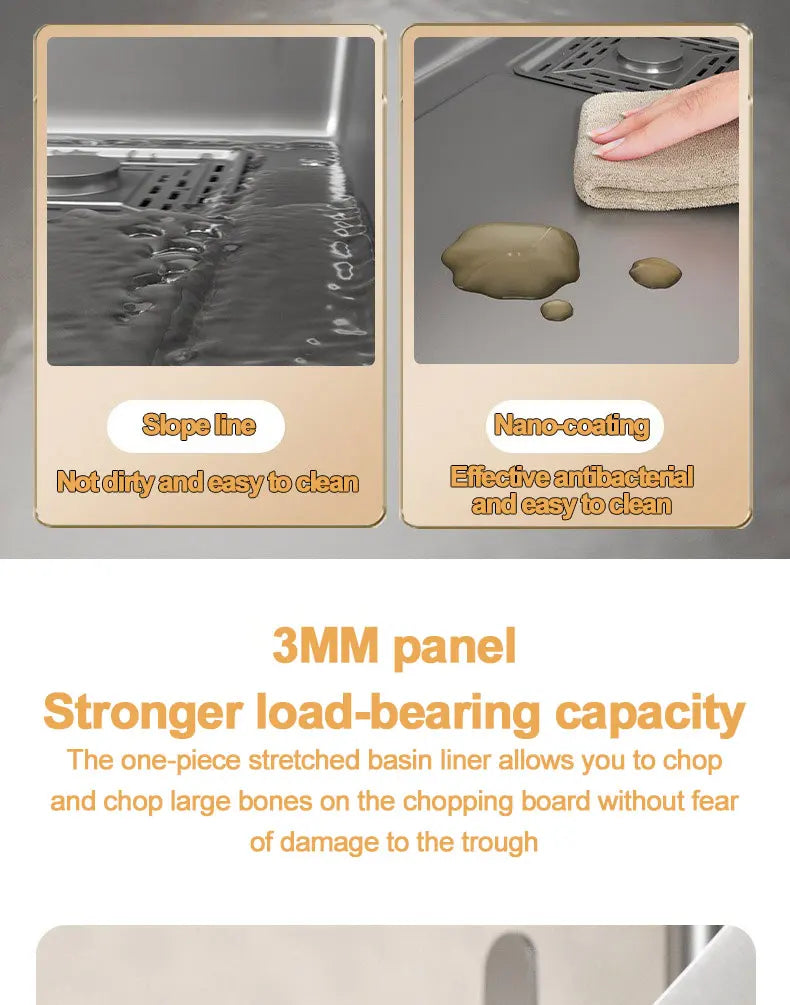 Thickening 304 stainless steel nano-coated Kitchen Sink Large-Capacity Single Sink Wear-Resistant Grey tank