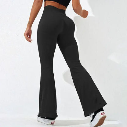 Sexy Slim Flared Pants Cross Waist Legging Women Seamless Gym Running Cycling Knit Yoga Stretch Butt Lift High Waist Pants.