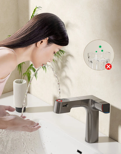 VGX Purified Bathroom Faucets Pull Out Water Filter Tap White Basin Mixer Sink Faucet Gourmet LED Display Brass Tapware Crane