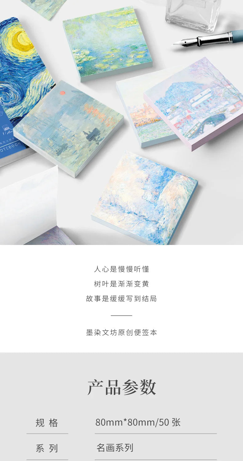 Malerei Memo Pad Monet Van Gogh Keine-klebrige Hinweis Aufkleber Scrapbooking DIY Notizblock Tagebuch Schreibwaren Schule Liefert.