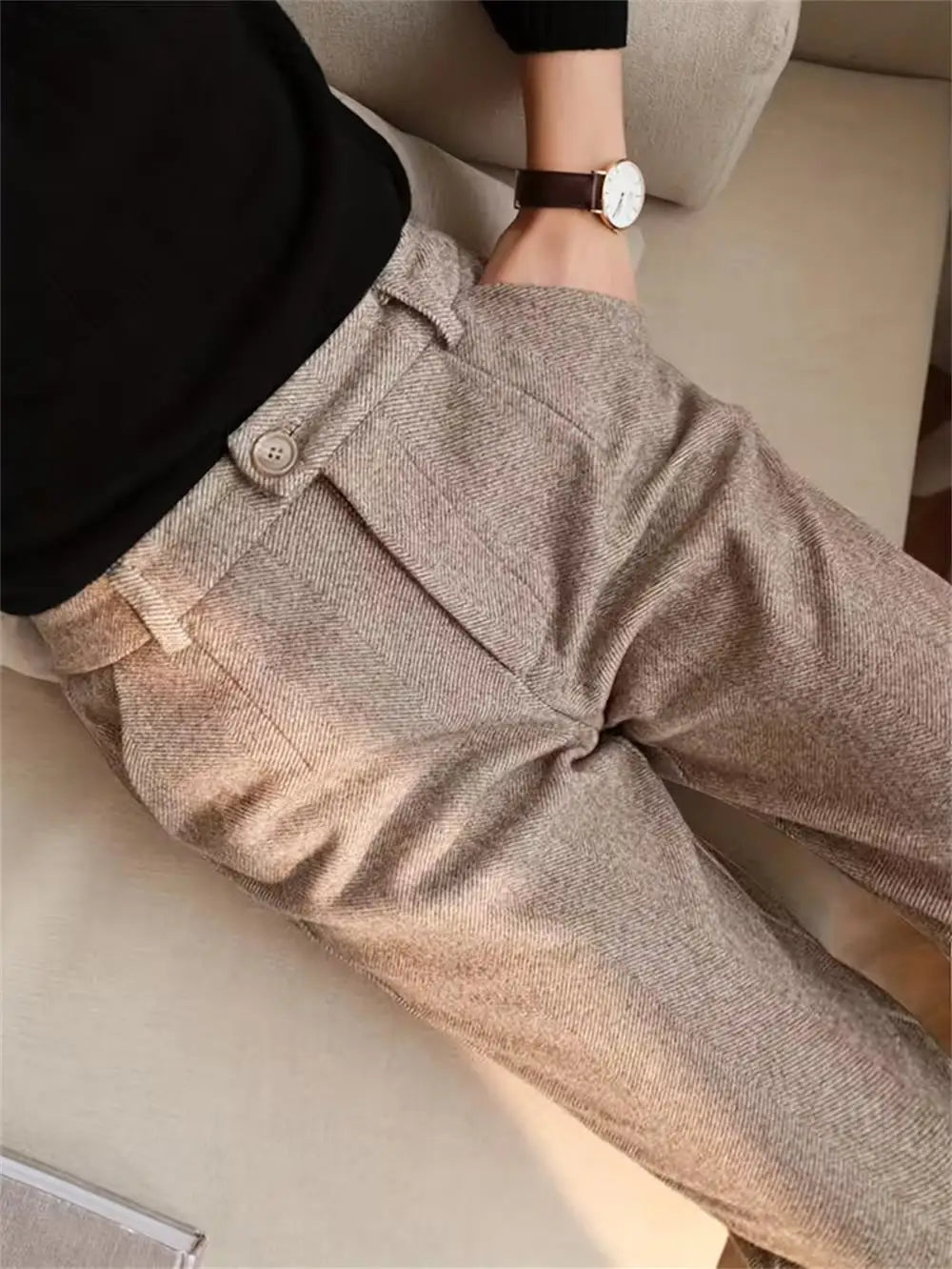 Herringbone Elegant Men's Formal Pants Premium Quality Men's Light Business Formal Pants High-Waisted Straight Leg Trousers.