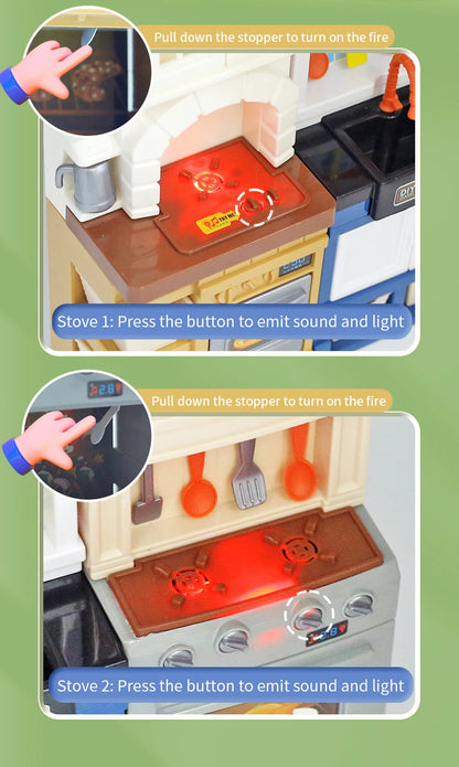 DIY Kid Play House Simulation Kitchen Pretend Toys Kitchenware Lighting and Sounds Cooking Game Set Children Fun Educational Toy.