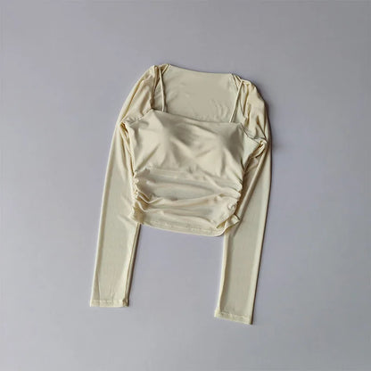 Yoga Clothes Women Sports Tops Fixed Chest Pads Mesh Splicing Slimming Long Sleeves Fashionable Running Training Fitness Clothes.