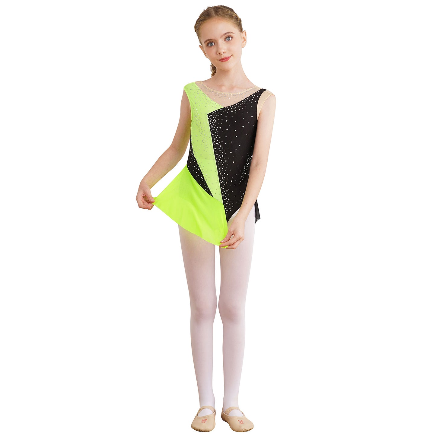 6-16Y Mädchen Ärmelloses Eiskunstlauf Trikot Kleid Ballett Rhythmische Gymnastik Lyrical Dance Body Bühne Leistung Dancewear