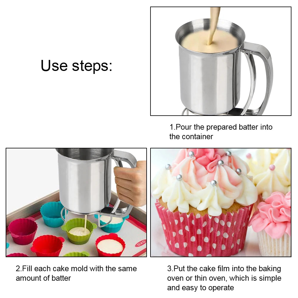 Handheld Stainless Steel Batter Dispenser Cake Cupcake Dough Dispensers Kitchen Tool Baking Waffles Flour Paste Piston Funnel.