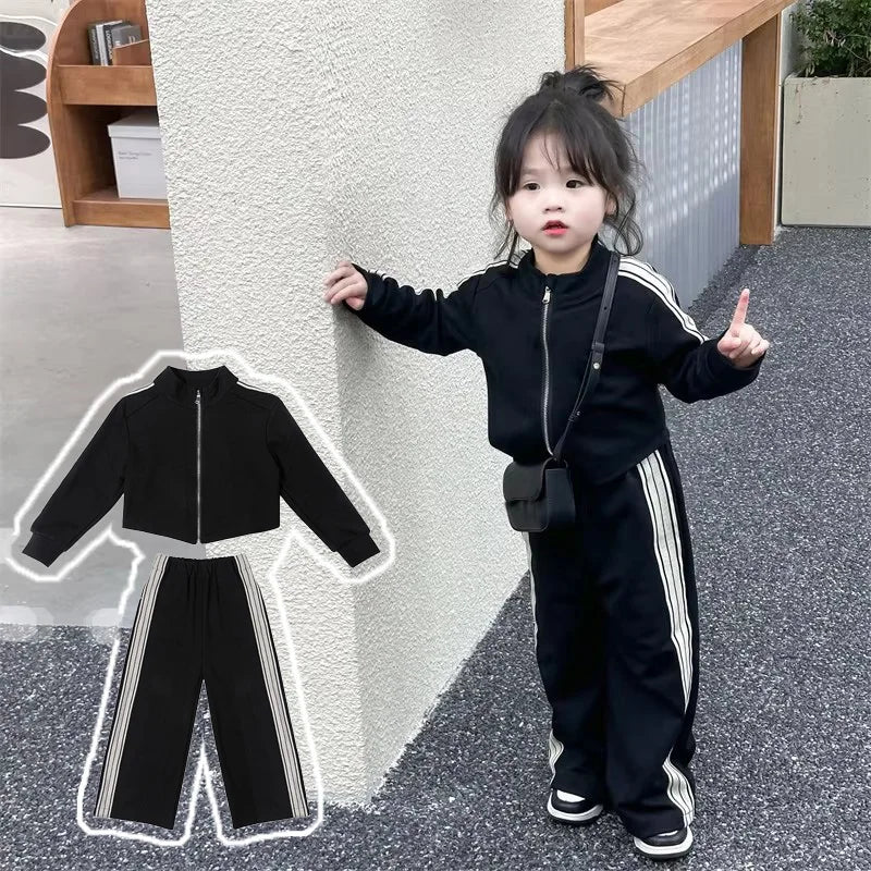 Girls Spring Sets Toddler New Autumn Sports Casual Suits Kids Long-sleeved Jacket+Pants 2Pcs Outfits Children Loose Clothing Set.