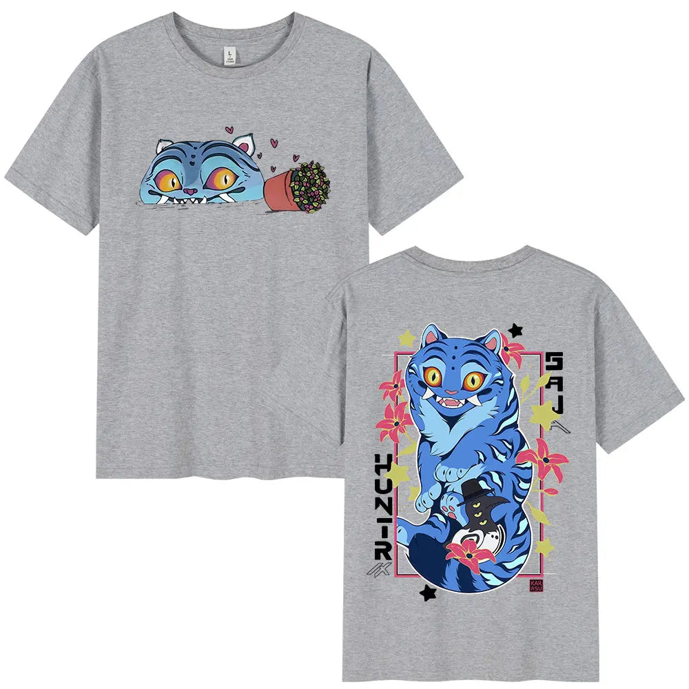 KPop Demon Hunters Derpy Tiger Merch T Shirts Fashion Vintage Gothic T-shirts Tops Men's Women Clothing Cotton Oversized T Shirt.