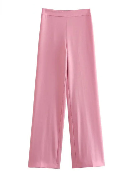 Women's Blazer New Spring Elegant Casual Office Lady Pink Jacket Coat Fashion High Waist Loose Wide Leg Trousers Pant Suit.