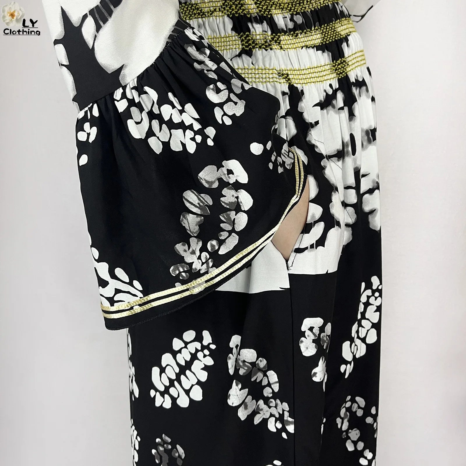 New Women Party Dress Dubai Muslim Summer Cotton Long Sleeve Collect Waist Boubou Maxi Islam Women Elegant Dress African Abaya.