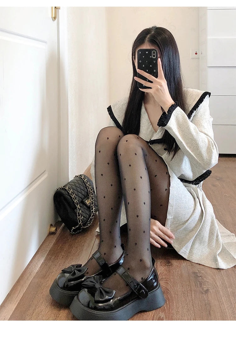 Heart Print Women Tights Ultra-thin Nylon Thigh High Stockings Pantyhose Women Lingerie Female Hosiery High Waist Body Stockings