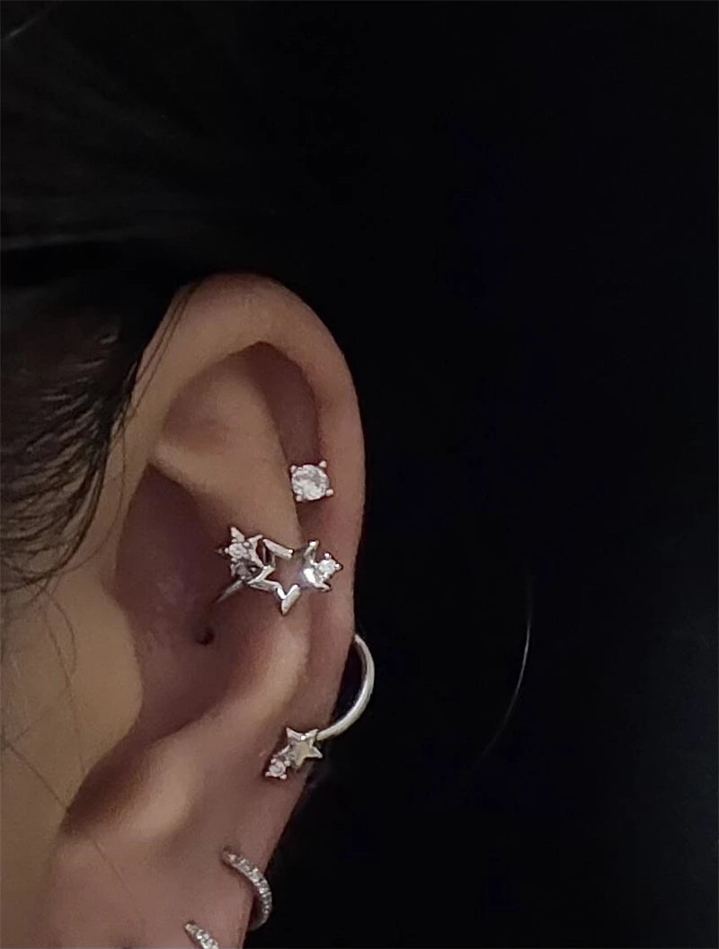 1PCS Star Surround Planet Spiral 316L Stainless Steel Ear Bone Nail for Women New Fashion Silver Color Earrings Accessories.