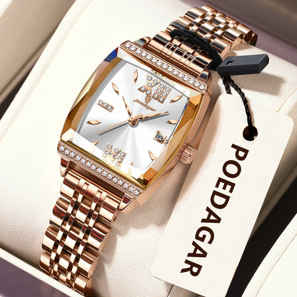 POEDAGAR Diamond Luxury Watch For Woman High Quality Waterproof Date Ladies Quartz Watch Stainless Steel Women Watches Reloj+Box