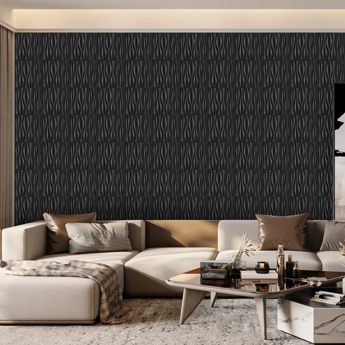 KUUJOJO 12pcs 3D textured wall panel for indoor wall decoration, suitable for living room, hall, bedroom, hotel, office