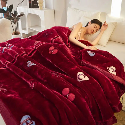 Red Rose Pattern Plush Blanket Upgraded Thickened Cold Resistant Quilt Multi Purpose Machine Wash Skin Friendly Bedding Sheet