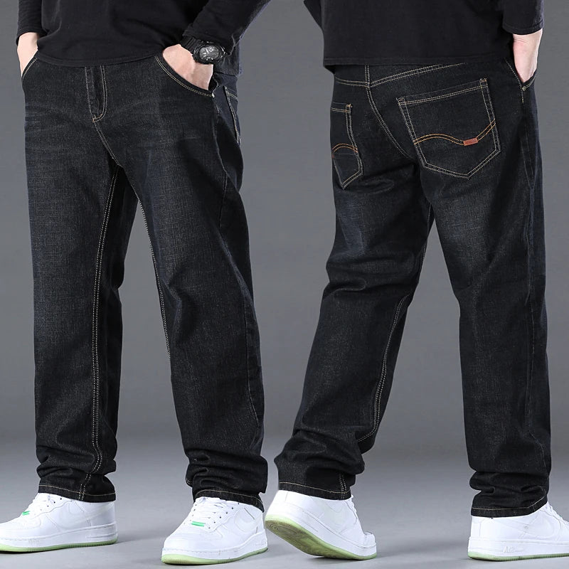 Herren-Jeanshose, große Größe 50, hochelastischer Denim-Stoff, große Hose für 45–150 kg, Jeans, Hombre, weites Bein, Pantalon Homme.