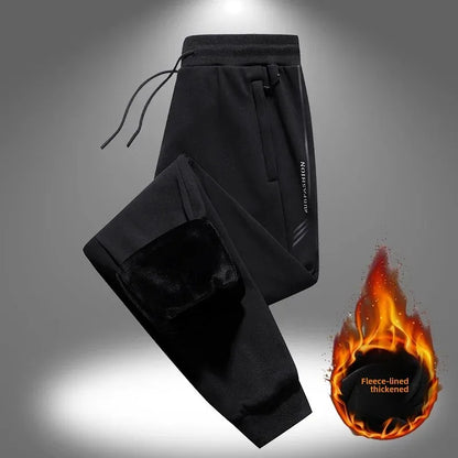 Herbst/Winter Fleece-gefütterte Herren-Hose mit Reißverschluss, warmes Fuß, Freizeithose, Übergröße, lockere Passform, gerade Bein-Jogginghose, trendig