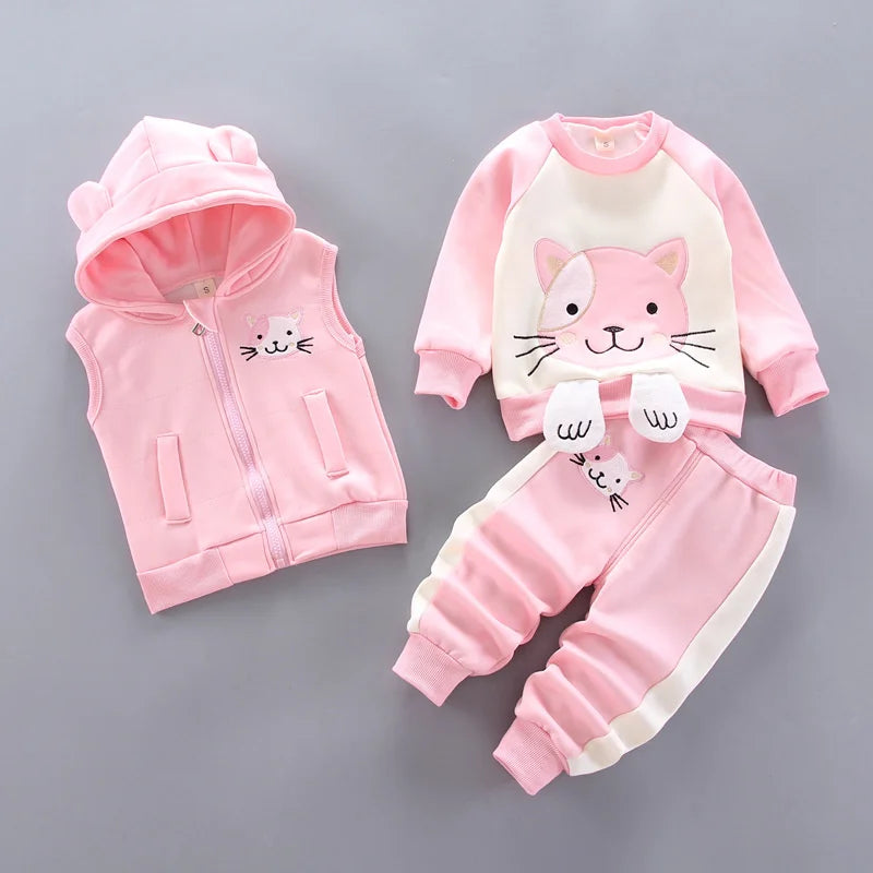 Baby Warm Clothes Sets Autumn Winter Boys Girl Thick Velvet Sport Suits Kids Clothes Outfits Infant Tops+Vest+Pants 3Pcs 0-4Y