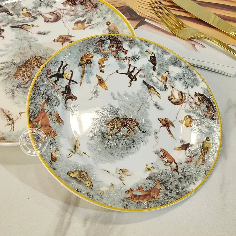 European ceramic western dinner plate, jungle set, steak plate, Coffee cup, afternoon , personalized gift set.
