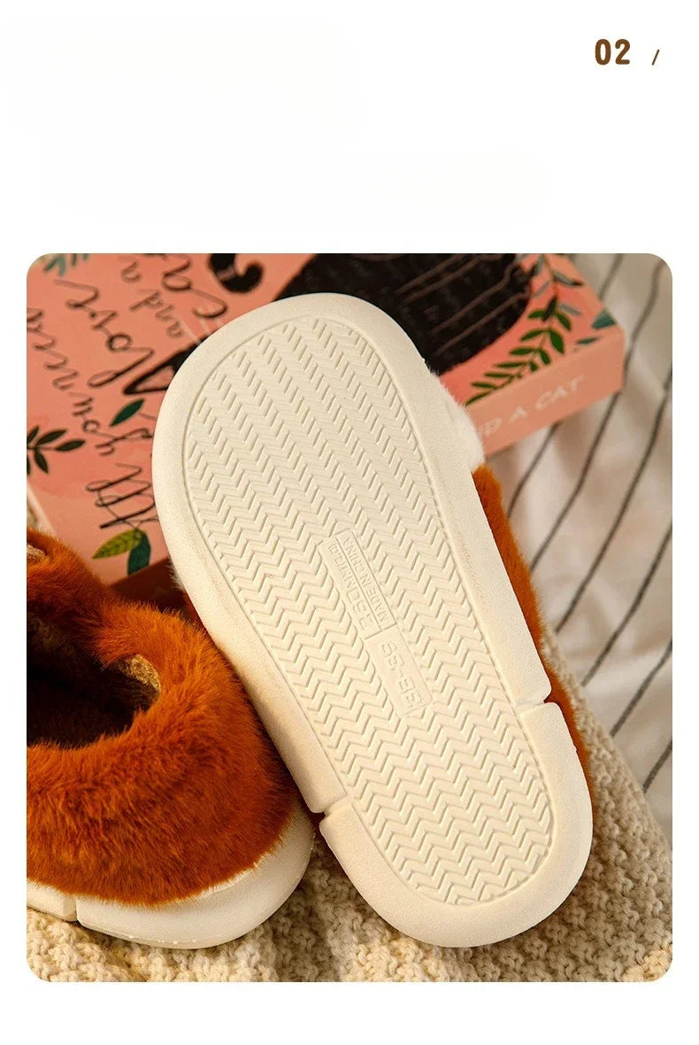 Winter Warm Slipper Women Home Fuzzy Cat Paw Claw Fur Plush Indoor Lazy Female Thermal Furry House Shoe Funny Flat flip flop.