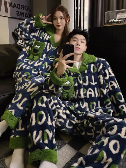 Winter Fleece-gefüttert Verdickte Korallen Fleece Pyjamas Für Männer Lange Plüsch Geeignet Für Oberbekleidung Hause Tragen Paar Pyjamas Set für.