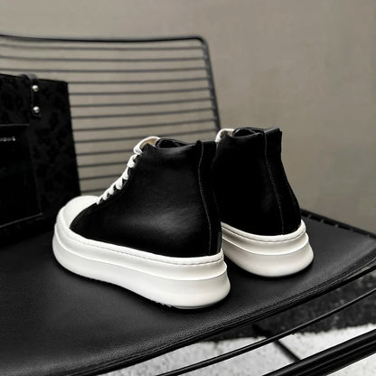 Street Style Ankle Boots for Men Genuine Leather High Top Shoes Fashion Brand Motorcycle Boots Thick Bottom  Male Walking Shoes.