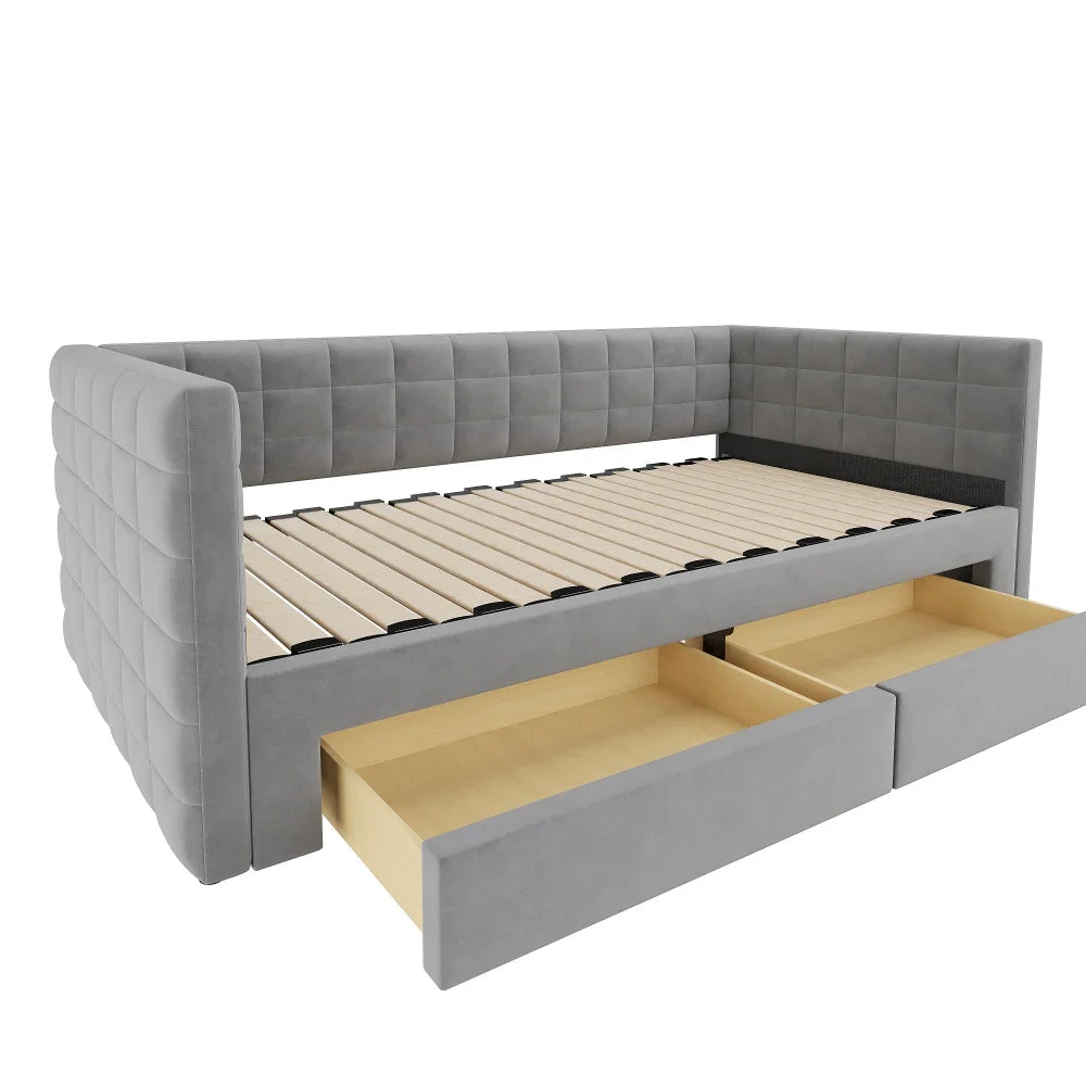 3-in-1 ausziehbares Schlafsofa 90 x 190 cm, Multifunktionsbett mit Schubladen, Einzel-/Doppelbett, Baumwolle und Leinen (Matratze nicht im Lieferumfang enthalten)