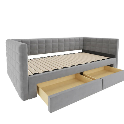 3-in-1 ausziehbares Schlafsofa 90 x 190 cm, Multifunktionsbett mit Schubladen, Einzel-/Doppelbett, Baumwolle und Leinen (Matratze nicht im Lieferumfang enthalten)