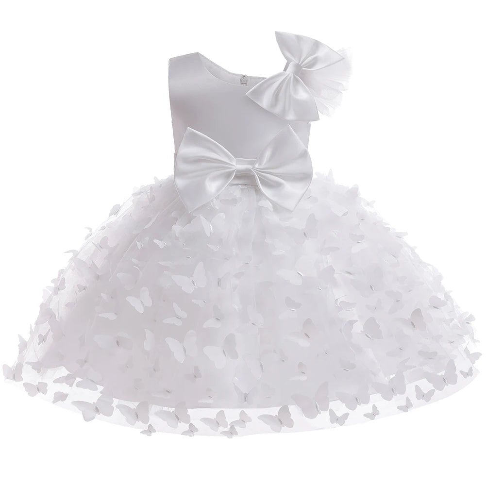 Weiße Blumenmädchenkleider für die Hochzeit, elegantes Kinder-Taufkleid und Kopfbedeckung, kurzärmelig, für Kinder, Kommunion, Geburtstagsfeier.