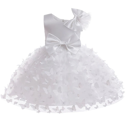 Weiße Blumenmädchenkleider für die Hochzeit, elegantes Kinder-Taufkleid und Kopfbedeckung, kurzärmelig, für Kinder, Kommunion, Geburtstagsfeier.
