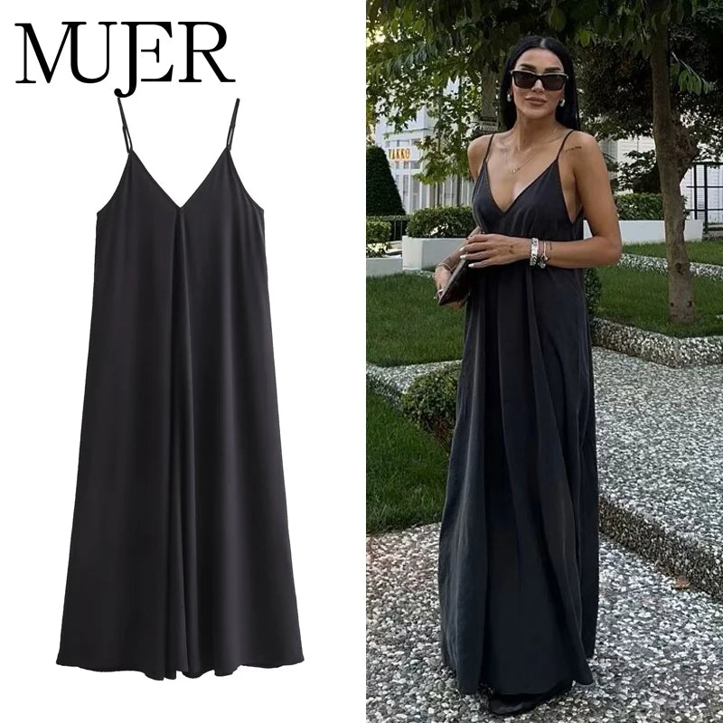 MUJER Schwarze Slip-lange Kleider für Frauen, rotes drapiertes Sommerkleid für Damen, 2025, sexy rückenfreies Maxikleid für Damen, Sommer-Strandkleider.