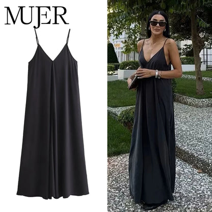 MUJER Schwarze Slip-lange Kleider für Frauen, rotes drapiertes Sommerkleid für Damen, 2025, sexy rückenfreies Maxikleid für Damen, Sommer-Strandkleider.