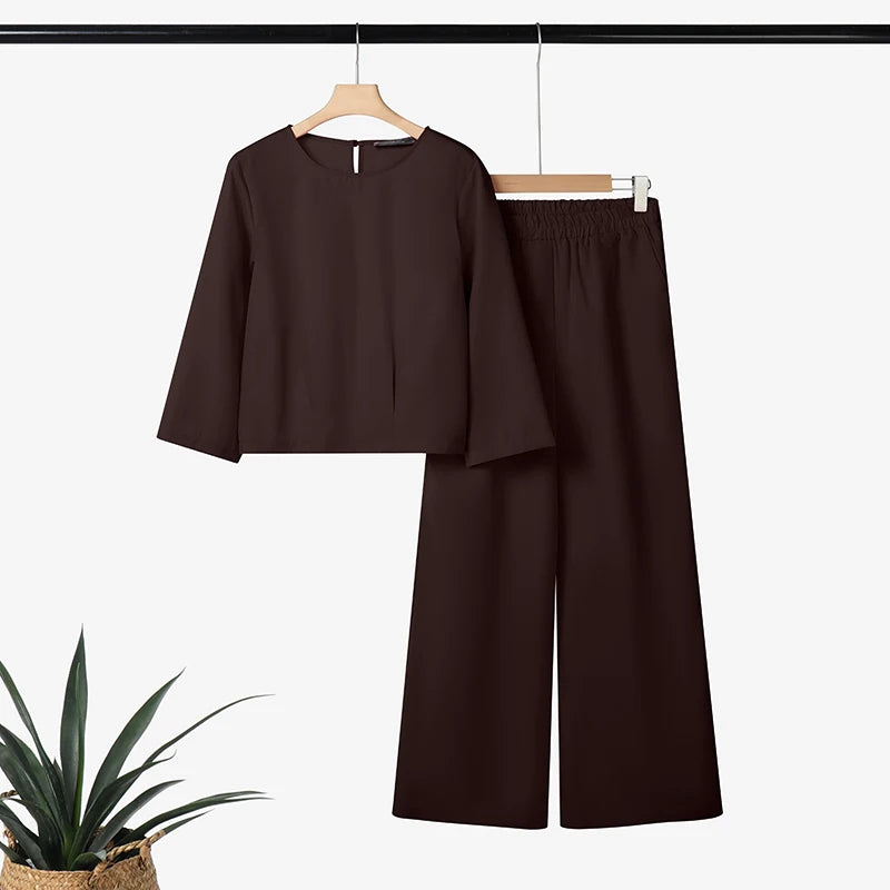 ZANZEA 2025 Women Autumn Matching Sets Solid Outfits Vintage Casual O Neck Long Sleeve Tops Pant Sets Fashion OL Work Tracksuit