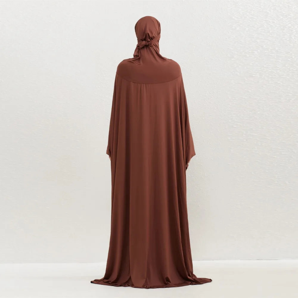 Muslim Abayas Hijab Hooded Smocking Sleeve One-piece Prayer Dress Women Jilbabs Kaftans Islamic Dubai Saudi Robe Turkish Modesty.