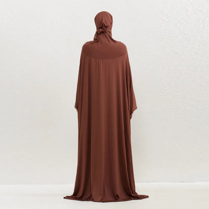 Muslim Abayas Hijab Hooded Smocking Sleeve One-piece Prayer Dress Women Jilbabs Kaftans Islamic Dubai Saudi Robe Turkish Modesty.