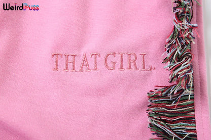 Weird Puss Casual Sporty 2 Piece Set Women Letter Embroidery Crop Tops+Side Tassel Straight Pants Matching Streetwear Tracksuits