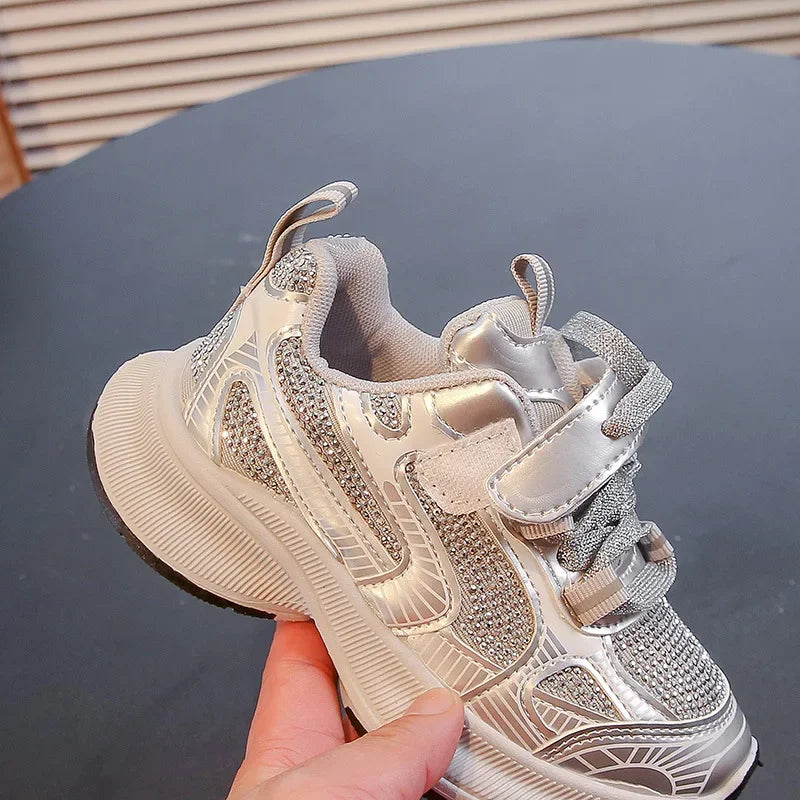 Kids Casual Running Shoes with Rhinestones Boys Girls Sports Shoes Mesh Breathable 2024 New Children Sneakers Fashion Trendy.