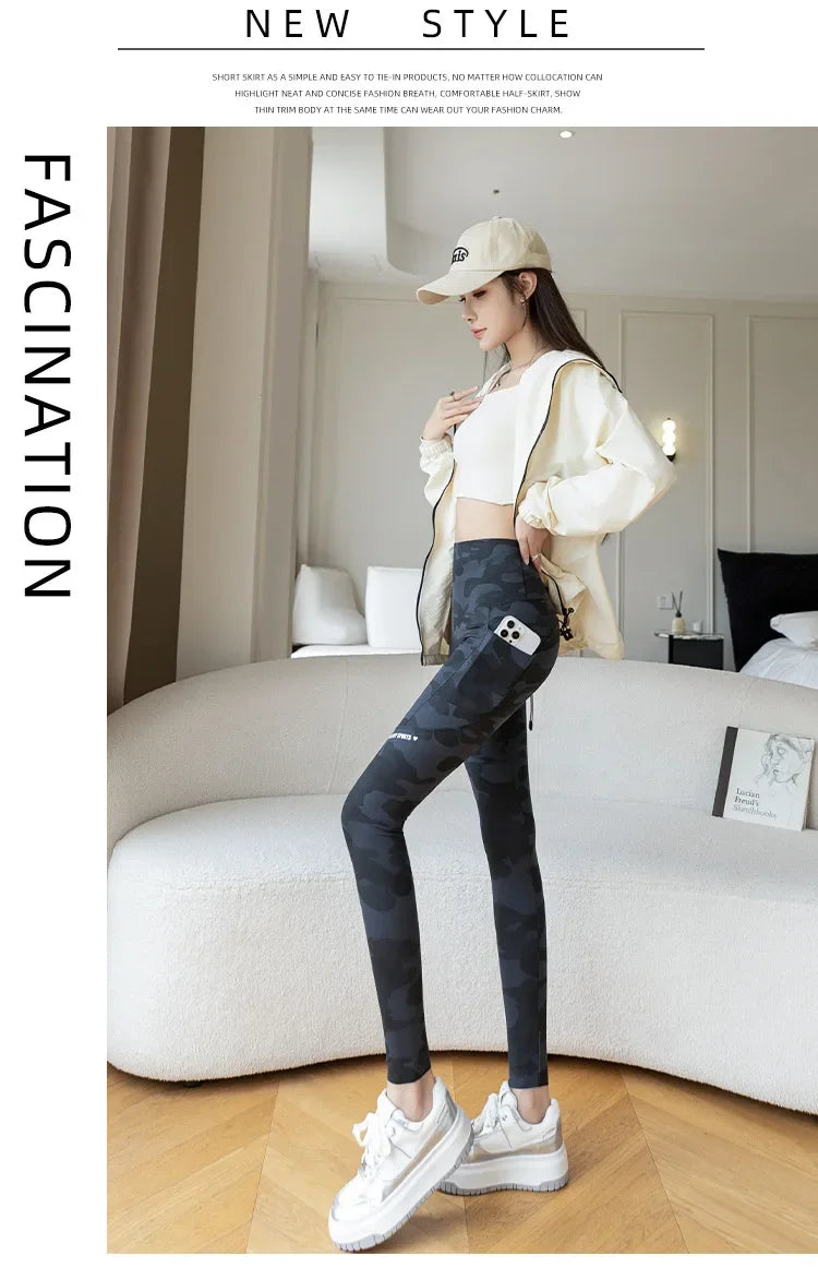 Women Camo Shark Pants High Waist Pocket Leggings Big Size Stretchy Casual Pants Fashion Skinny Yoga Fitness Pants