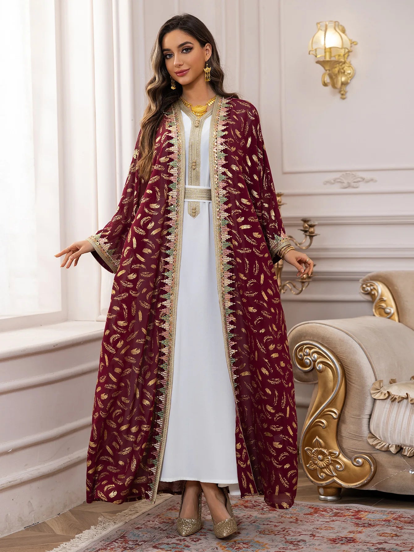 Eid Kimono Jalabiya Muslim Set Women Abaya Dubai Kaftan Morocco Caftan Kebaya Ramadan Dress Djellaba Islam Clothing Ramadan Robe.