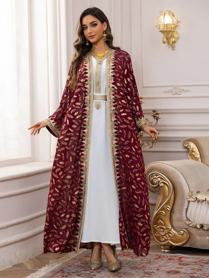 Eid Kimono Jalabiya Muslim Set Women Abaya Dubai Kaftan Morocco Caftan Kebaya Ramadan Dress Djellaba Islam Clothing Ramadan Robe.