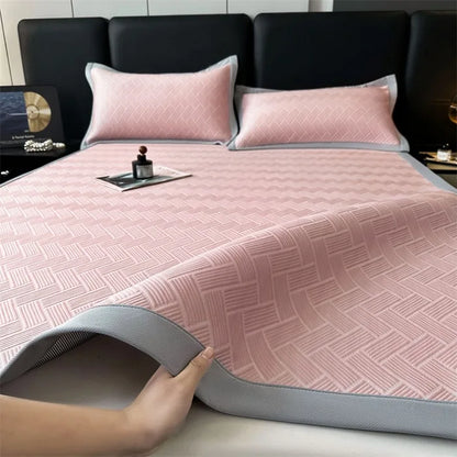 Luxury Summer Carbon Cooling Mat Set Solid Color Queen King Size Bed Mattress and Pillow Case Machine Washable Soft Folding Mat.