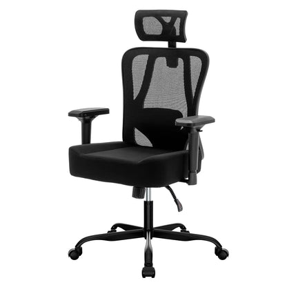 WOTSTA Ergonomischer Bürostuhl mit atmungsaktiver Rückenlehne und verstellbaren Kopfstützen-Armlehnen, gepolstertem Sitz, ideal für Arbeit und Studium