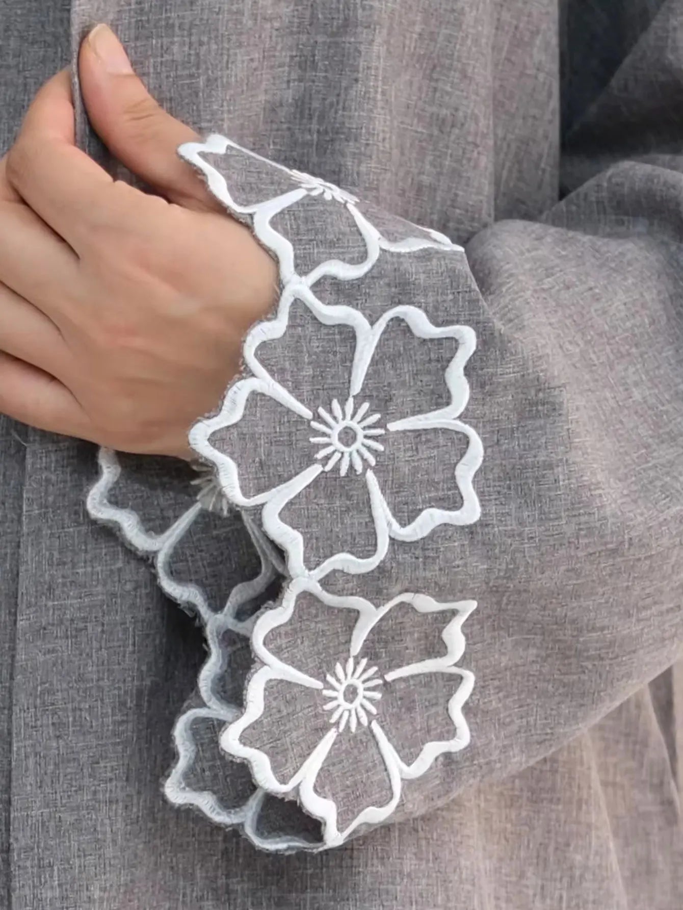 Chic Coffee Color Outer Piece Abaya Geometric Cuff Embroidery Ideal Modern Muslim Women Suitable for Daily/Semi formal Occasion.