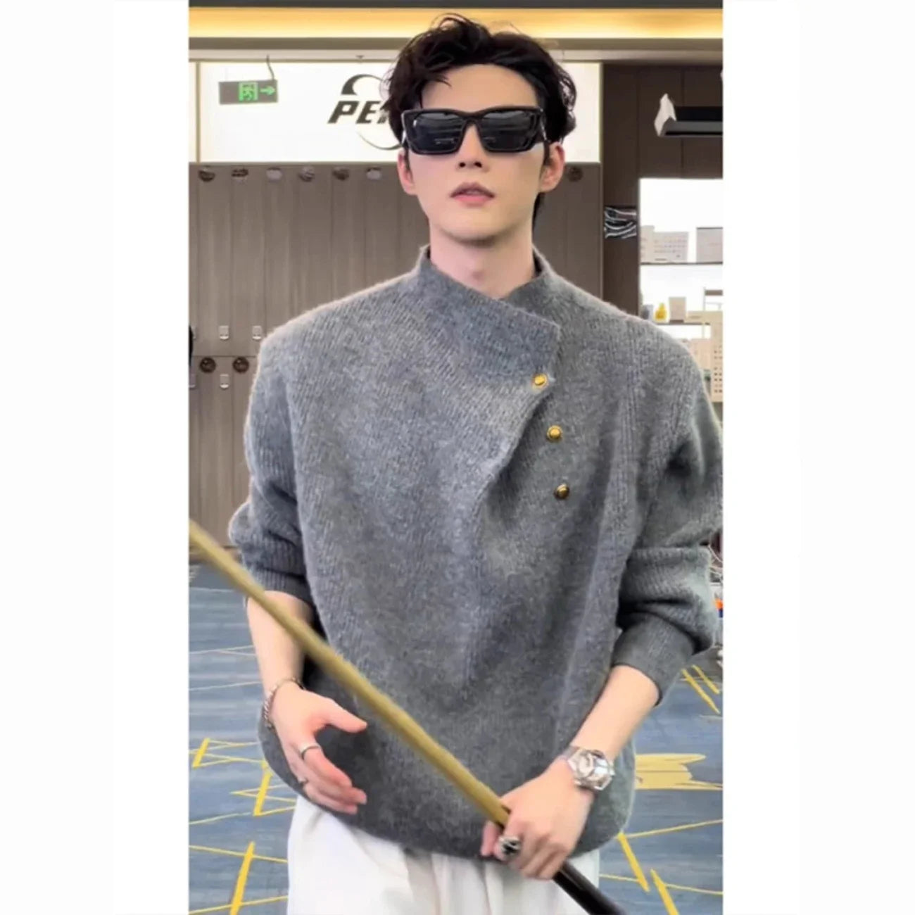 Irregular Button Turtleneck Sweater Men's Autumn and Winter Fashion Brand.