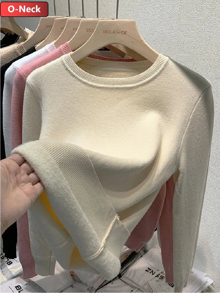 Pullover Für Frauen Winter Verdicken Rollkragen Schlank Stricken Pullover Neue Warme Plüsch Samt Gefüttert Strickwaren Jumper Tops Casual Poleras