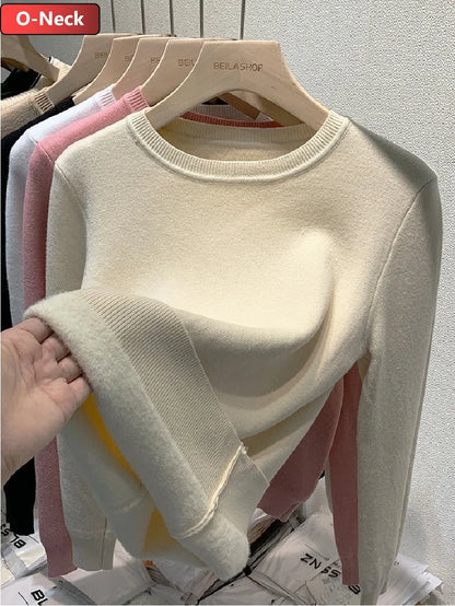 Pullover Für Frauen Winter Verdicken Rollkragen Schlank Stricken Pullover Neue Warme Plüsch Samt Gefüttert Strickwaren Jumper Tops Casual Poleras