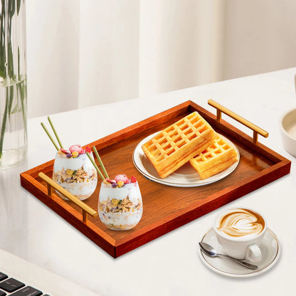 Luxury Wooden Food Tray with Gold Handles (S/M/L) - Coffee Table & Kitchen Decor for Breakfast, Dinner & Bedroom Use.