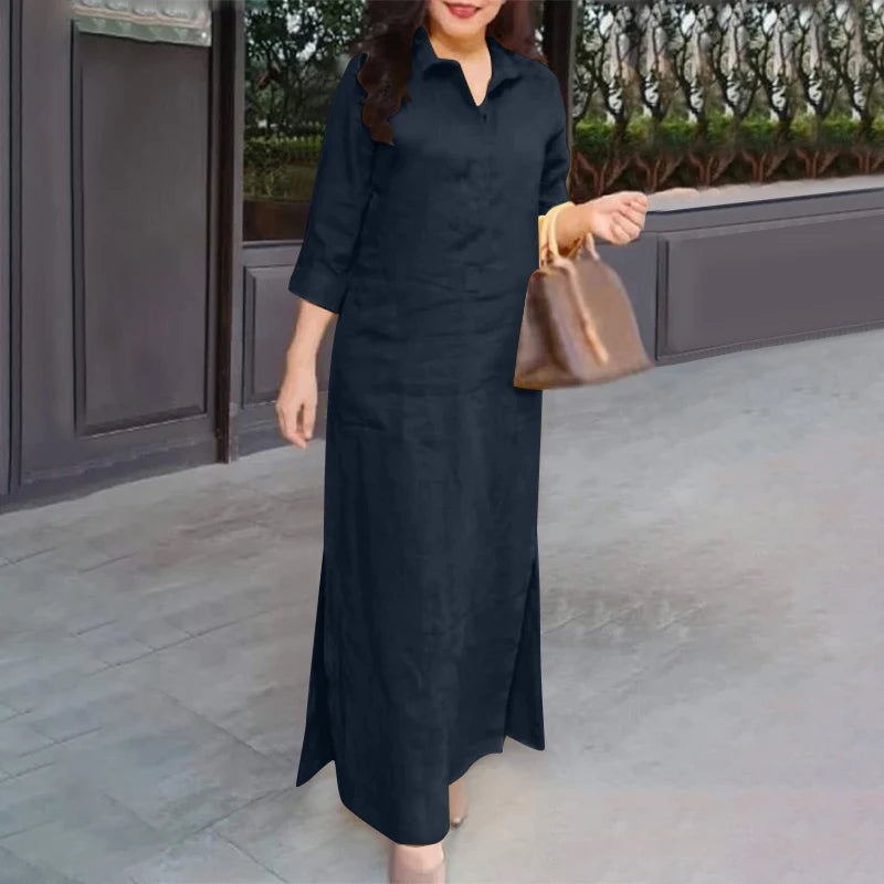 Zanzea Mode Frühling Revers Hals 3/4 Ärmel solide Kaftan Sommerkleid elegante Frauen langes Hemd Kleid Robe Femme Arbeit Party Vestido
