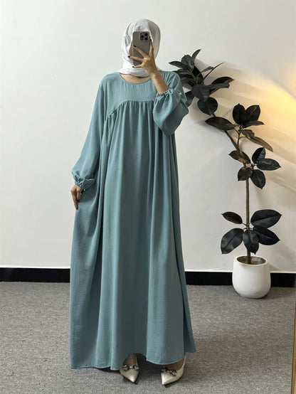 Full Sleeve Loose Maxi Prayer Dress Muslim Modest Dresses Jilbabs Casual Solid Pockets Robe Long Ramadan Dress Women Abayas.