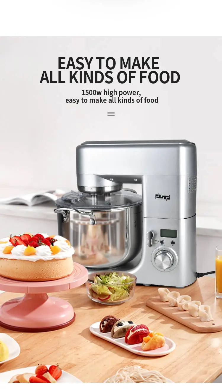 Houselin Stand Mixer, 10L Brush Stainless Steel Bowl, Suitable for Most Home Cooks, Silver Grey.