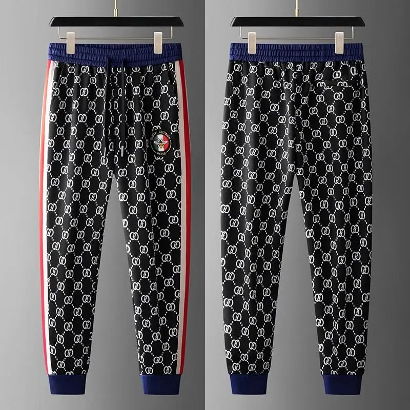 European Station Men's High-end Plaid Sports Casual Pants Set Ruffian Handsome Jacket Sweater Two-piece Set.